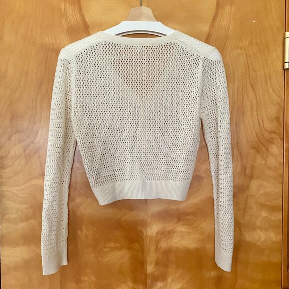 Uniqlo Women's XXS Mesh V-Neck Short Cardigan Sheer Off White Cream Linen - Picture 5 of 12